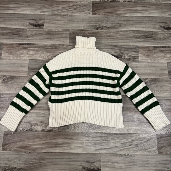 Madewell Wide Rib Turtleneck Sweater Striped Green and White Size Extra Small - Picture 10 of 12
